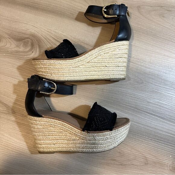 Tommy Hilfiger Black Raffia Fringe Terrin Open Toe Espadrille Sandals Size 7.5 - Picture 9 of 13